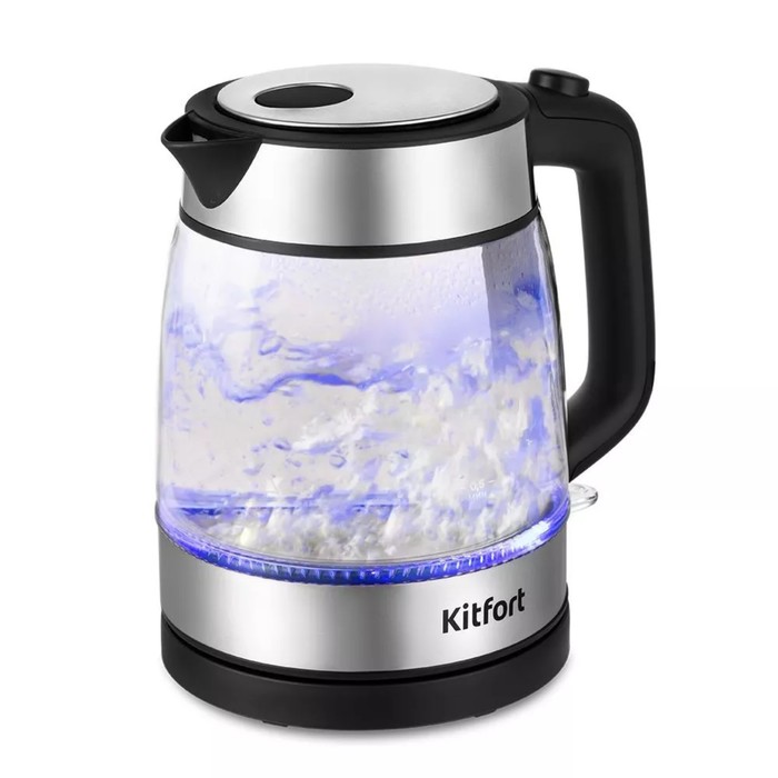 Чайник электрический Kitfort КТ-6184, стекло, 1.2 л, 2200 Вт, чёрно-серебристый чайник электрический kitfort кт 6642 металл 0 8 л 1600 вт чёрно белый