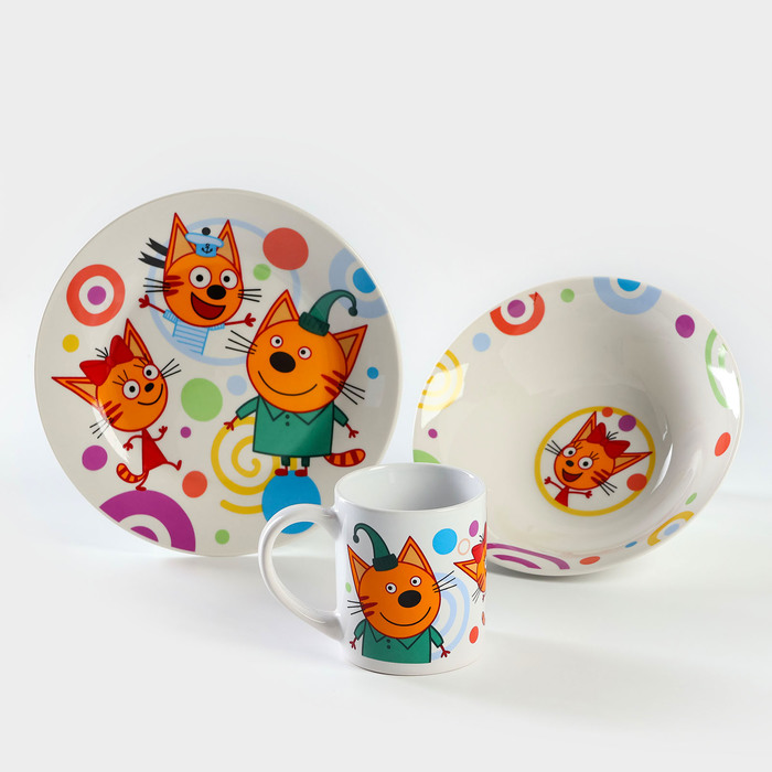 Набор керамической посуды в подарочной упаковке «Три Кота», 3 предмета набор детской керамической посуды stor в подарочной упаковке тролли
