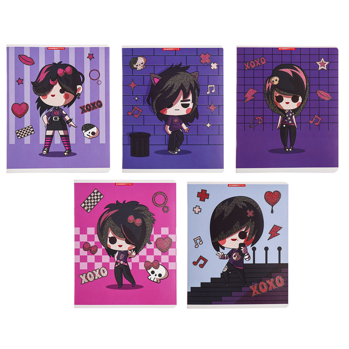 Тетрадь 48 листов в клетку Девочки готы обложка мелованный картон глиттер МИКС 59₽