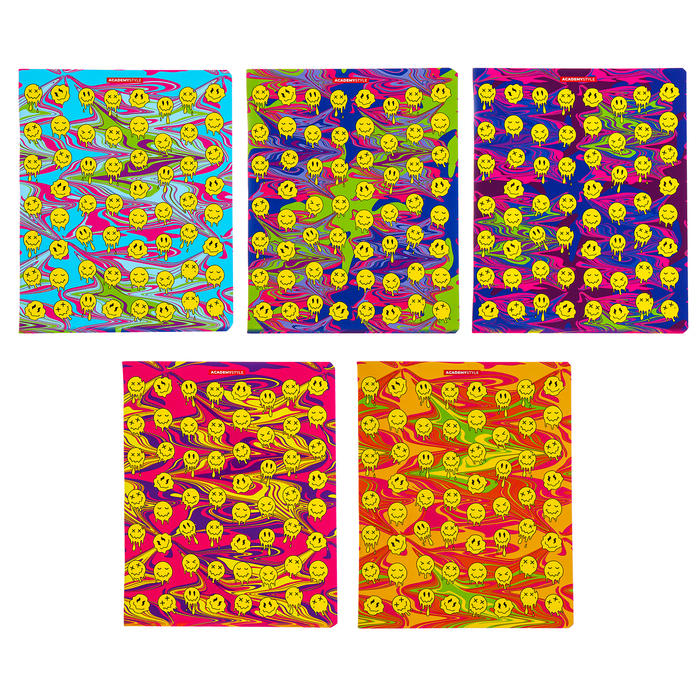 Тетрадь 48 листов в клетку Жидкие смайлы обложка мелованный картон SoftTouch конгрев МИКС 84₽