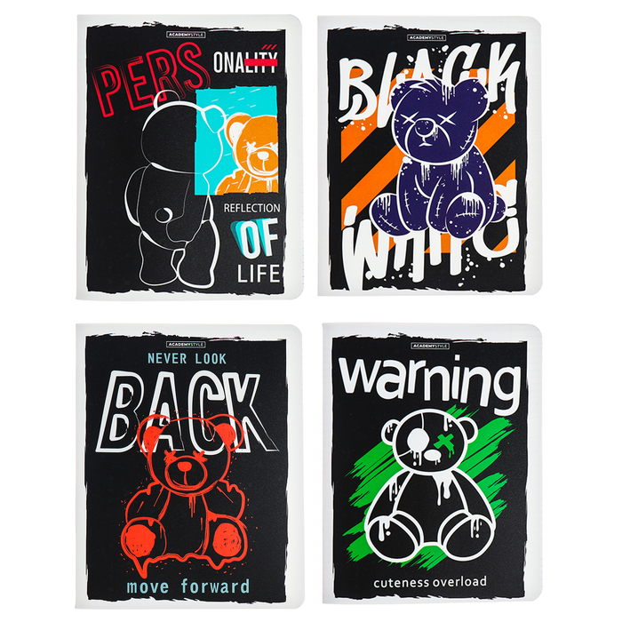 Тетрадь 48 листов в клетку Модный мишки обложка пластиковая МИКС 83₽