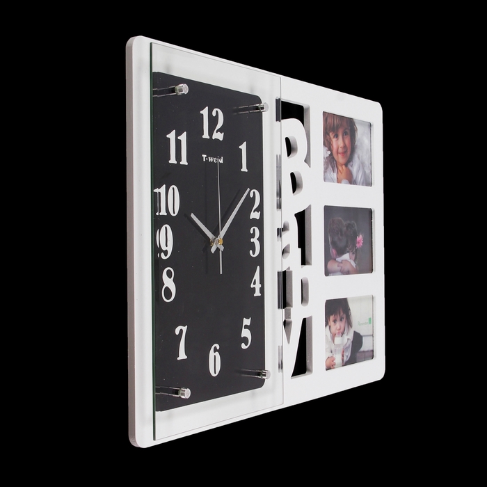 Часы настенные Baby, чёрно-белые + 3 фоторамки 10 × 15 см