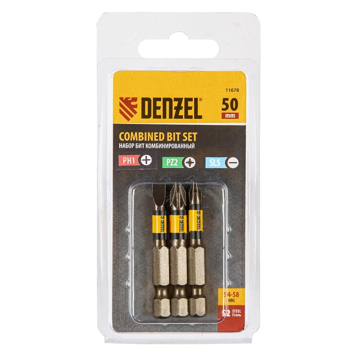 

Набор бит DENZEL 11678, PH2, PZ2, SL5, 50 мм, сталь S2