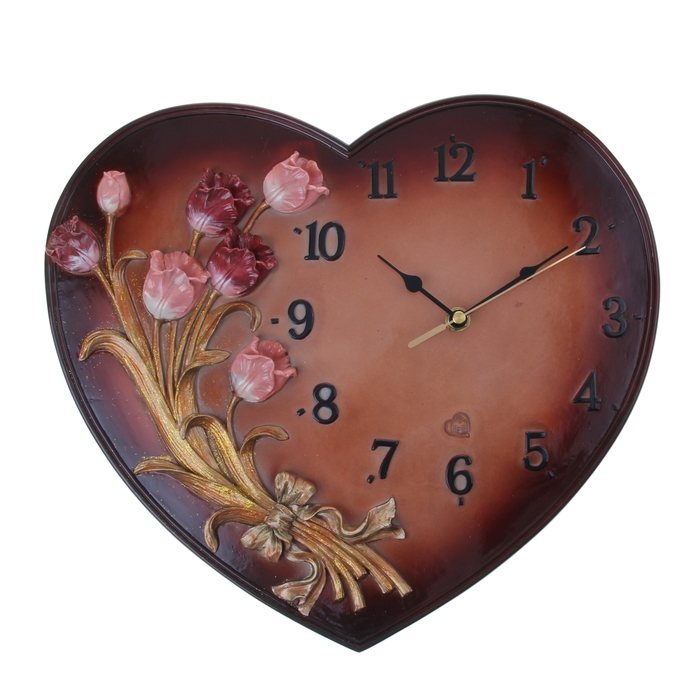 Часы настенные интерьерные "Тюльпаны в сердце", коричневые