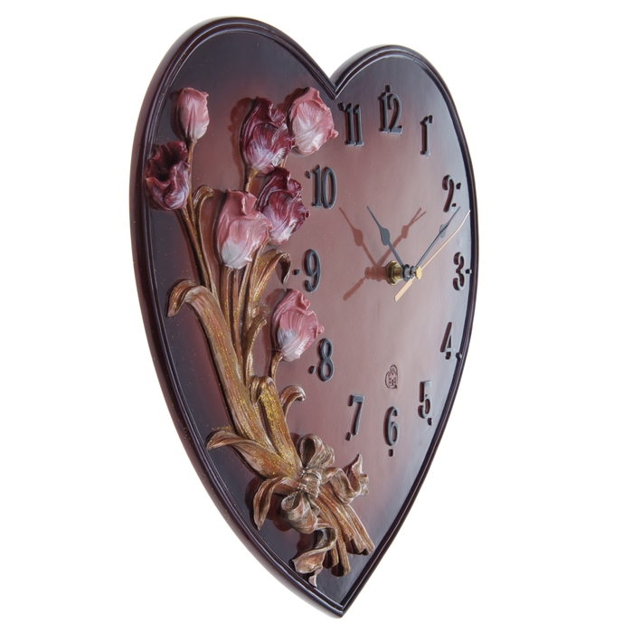 Часы настенные интерьерные "Тюльпаны в сердце", коричневые