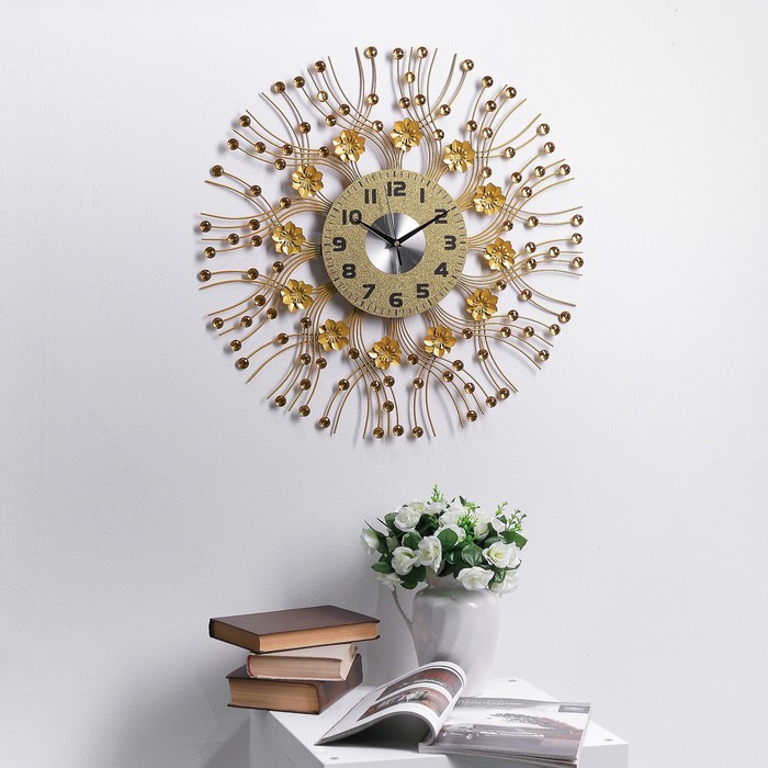 Часы настенные интерьерные "Серия Ажур. Цветы на лучиках солнца", d=60 см