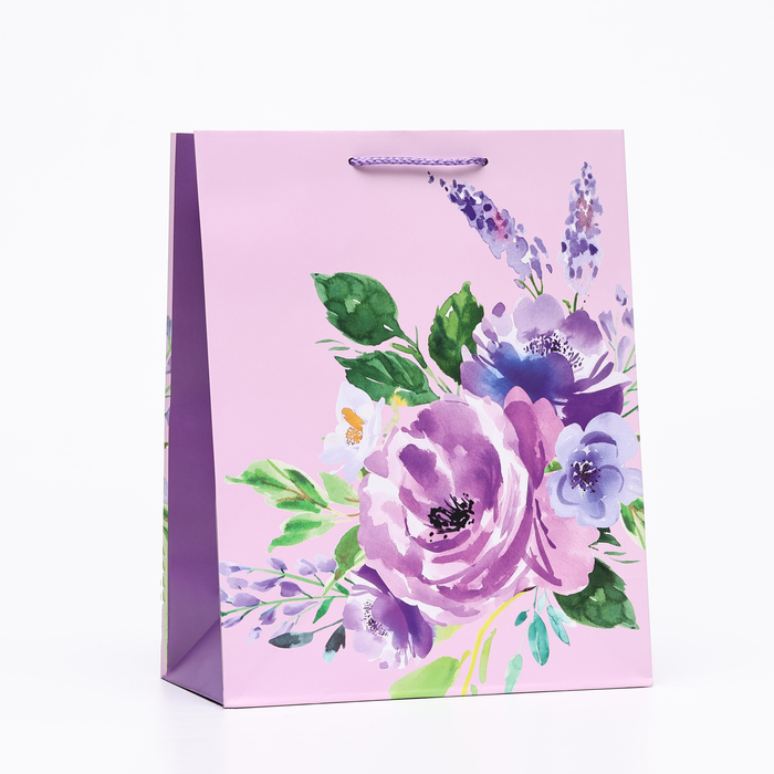 Пакет подарочный Фиолетовый цветок, 26 х 32 х 12 см