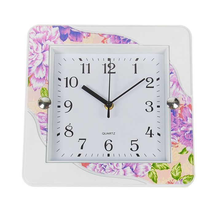 Часы настенные "Пионы", квадратные с закруглёнными краями, 26 × 26 см, микс