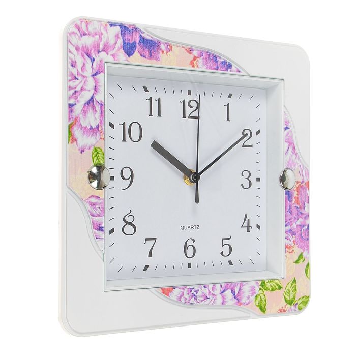 Часы настенные "Пионы", квадратные с закруглёнными краями, 26 × 26 см, микс