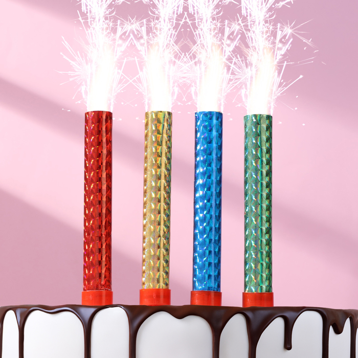 Свечи фонтаны для торта Радужные искры 10 см, 30 секунд, цветное пламя, 4 шт свечи фонтаны для торта шарики 10 см 30 секунд 3 шт