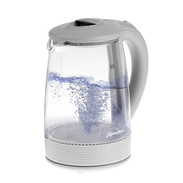Чайник электрический МАТРЁНА MA-009, стекло, 2 л, 1500 Вт, серый фото
