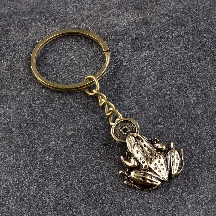 бронзовая подвеска лягушка с монетой Сувенир-брелок Лягушка с монетой, латунь, янтарь