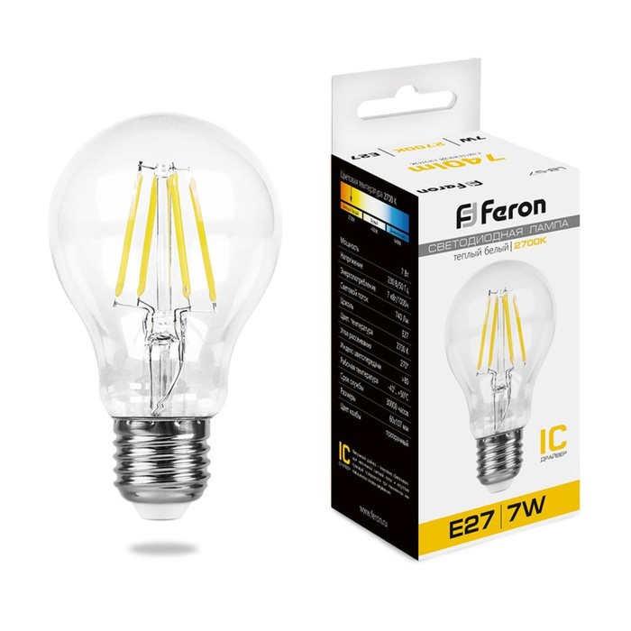 Лампа светодиодная Feron, E27, 7 Вт, 175-265 В, белый теплый свет лампа светодиодная feron gu10 7 вт 175 265 в белый теплый свет