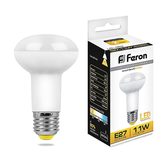 

Лампа светодиодная Feron, E27, 11 Вт, 175-265 В, белый теплый свет
