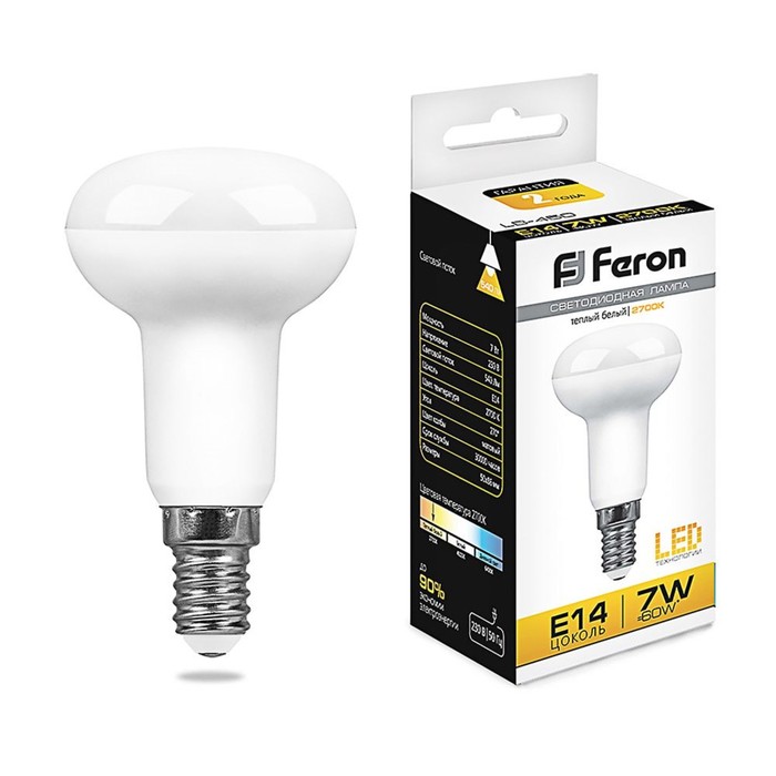 Лампа светодиодная Feron, E14, 7 Вт, 175-265 В, белый теплый свет лампа светодиодная feron gu10 7 вт 175 265 в белый теплый свет