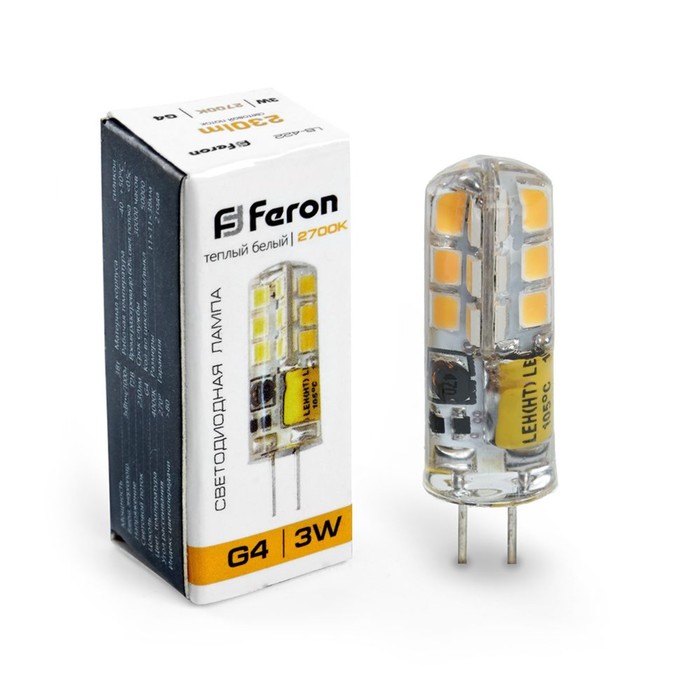 

Лампа светодиодная Feron, G4, 3 Вт, 12 В, белый теплый свет