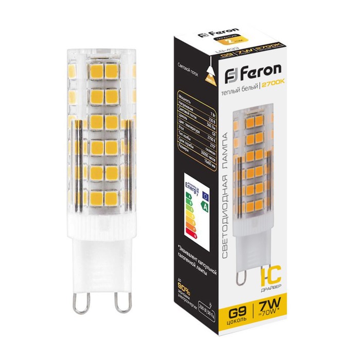 Лампа светодиодная Feron, G9, 7 Вт, 175-265 В, белый теплый свет лампа светодиодная feron gu10 7 вт 175 265 в белый теплый свет