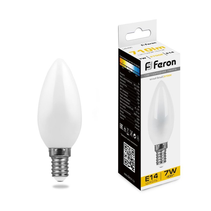 Лампа светодиодная Feron, E14, 7 Вт, 230 В, белый теплый свет лампа светодиодная e14 7 5 вт 60 вт шар 3000 к свет теплый белый космос basic