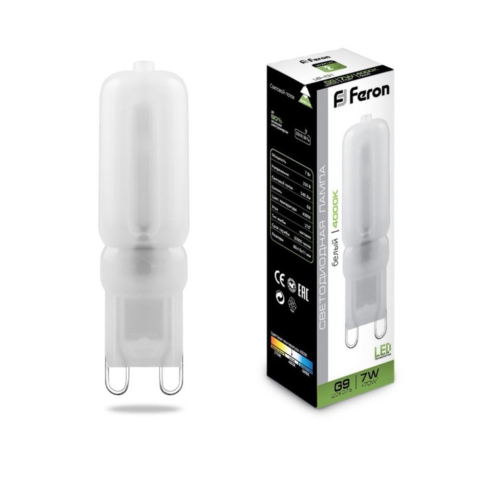 

Лампа светодиодная Feron, G9, 7 Вт, 230 В, белый свет