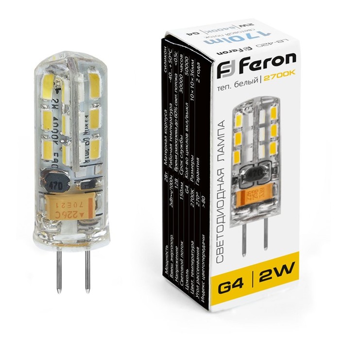 

Лампа светодиодная Feron, G4, 2 Вт, 12 В, белый теплый свет