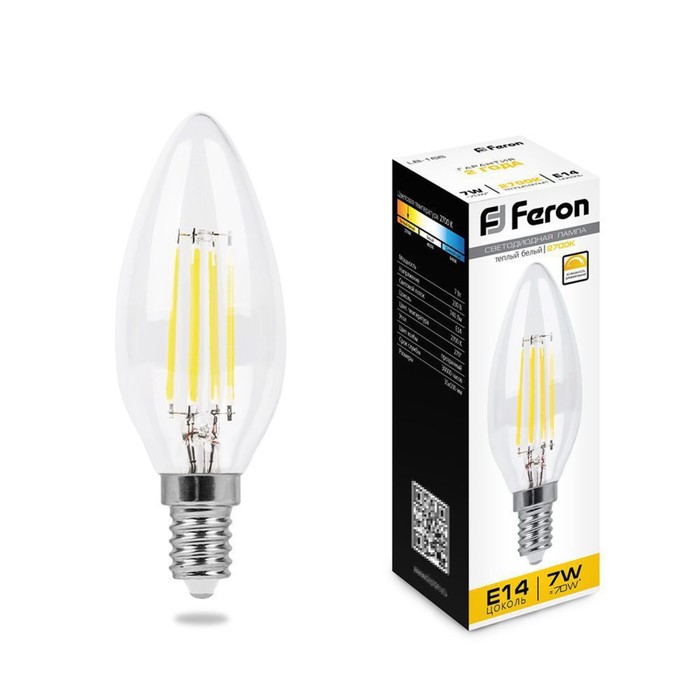

Лампа светодиодная Feron, E14, 7 Вт, 230 В, белый теплый свет