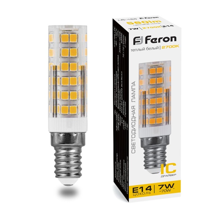 Лампа светодиодная Feron, E14, 7 Вт, 175-265 В, белый теплый свет лампа светодиодная feron gu10 7 вт 175 265 в белый теплый свет
