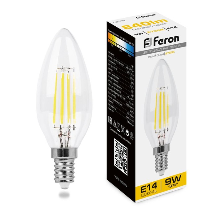 

Лампа светодиодная Feron, E14, 9 Вт, 230 В, белый теплый свет