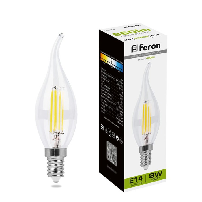 

Лампа светодиодная Feron, E14, 9 Вт, 230 В, белый свет