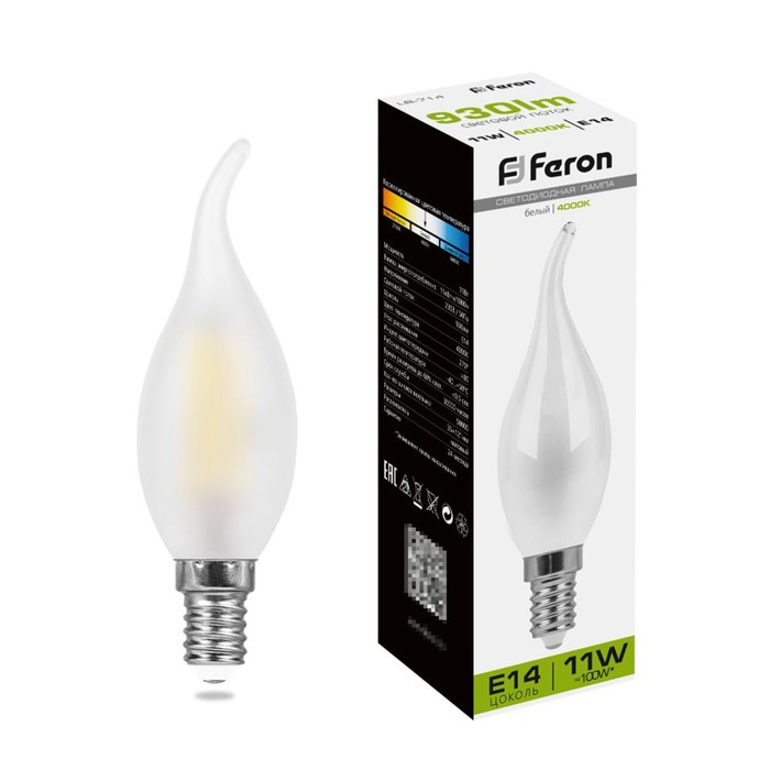 

Лампа светодиодная Feron, E14, 11 Вт, 230 В, белый свет