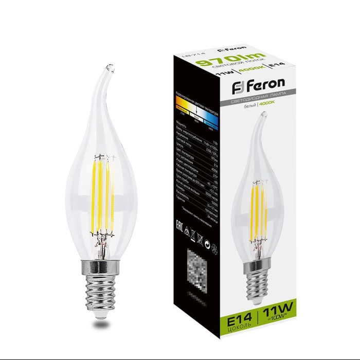 

Лампа светодиодная Feron, E14, 11 Вт, 230 В, белый свет