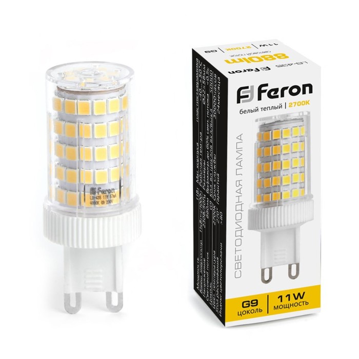 Лампа светодиодная Feron, G9, 11 Вт, 175-265 В, белый теплый свет лампа светодиодная feron gu10 7 вт 175 265 в белый теплый свет