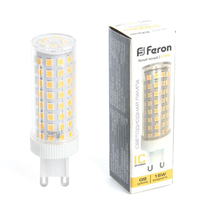 

Лампа светодиодная Feron, G9, 15 Вт, 175-265 В, белый теплый свет