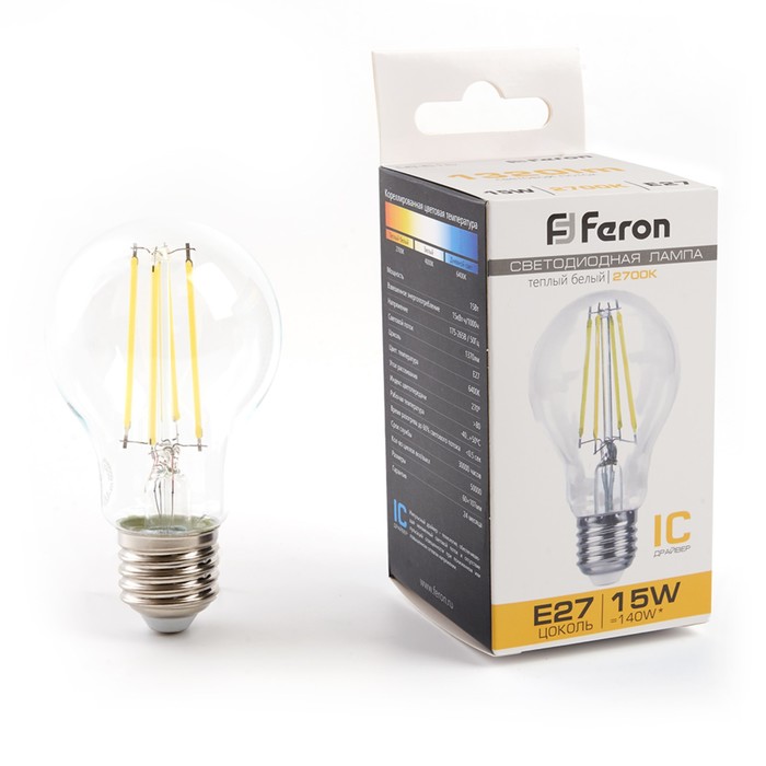 Лампа светодиодная Feron, E27, 15 Вт, 175-265 В, белый теплый свет лампа светодиодная feron gu10 7 вт 175 265 в белый теплый свет