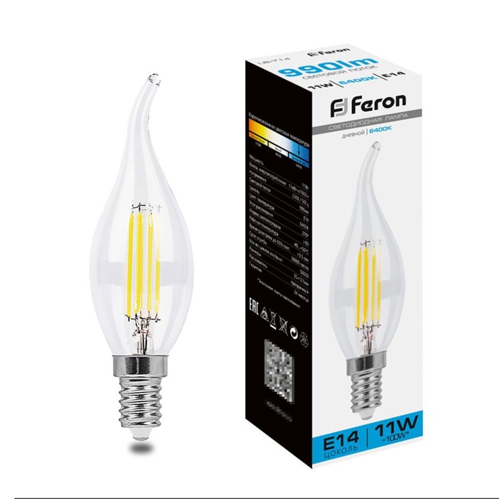 

Лампа светодиодная Feron, E14, 11 Вт, 230 В, дневной свет