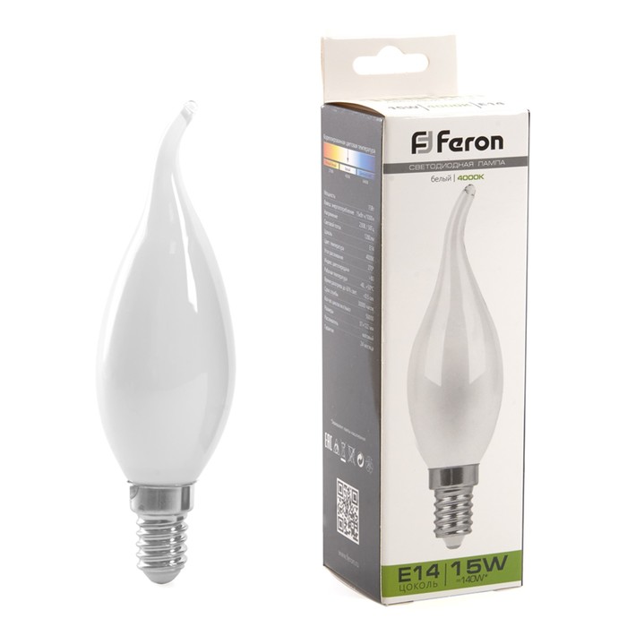 

Лампа светодиодная Feron, E14, 15 Вт, 230 В, белый свет