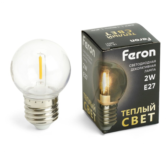 

Лампа светодиодная Feron, E27, 2 Вт, 230 В, белый теплый свет