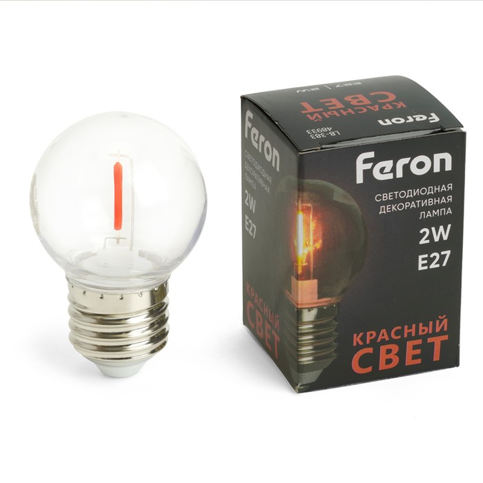 

Лампа светодиодная Feron, E27, 2 Вт, 230 В, красный свет