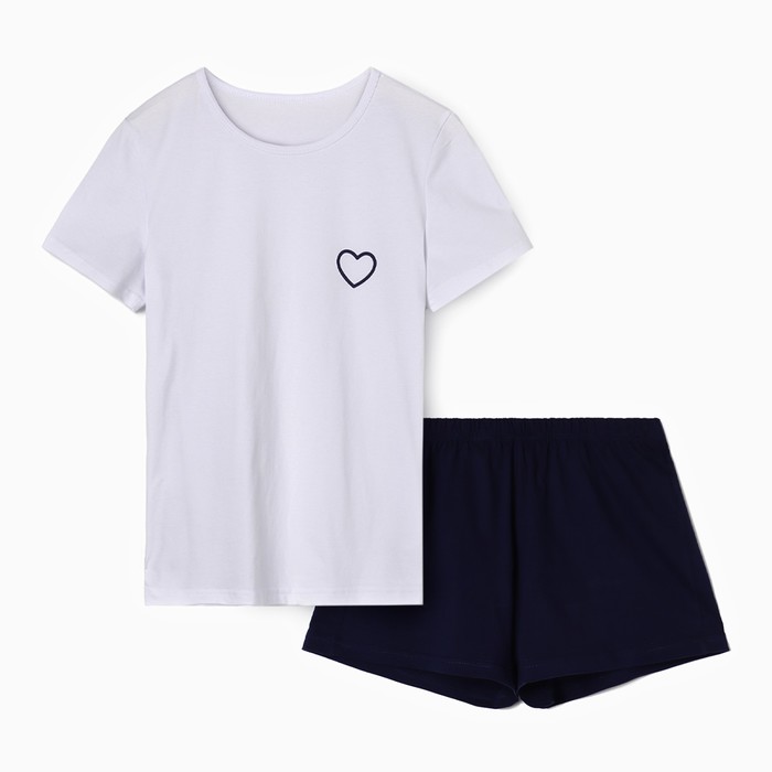 Пижама женская (футболка, шорты) 380081, цвет белый/синий, р-р 48