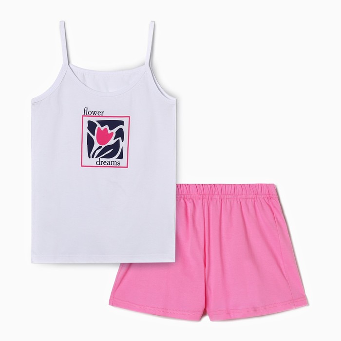Пижама женская (майка, шорты) 380084, цвет розовый/белый, р-р 44