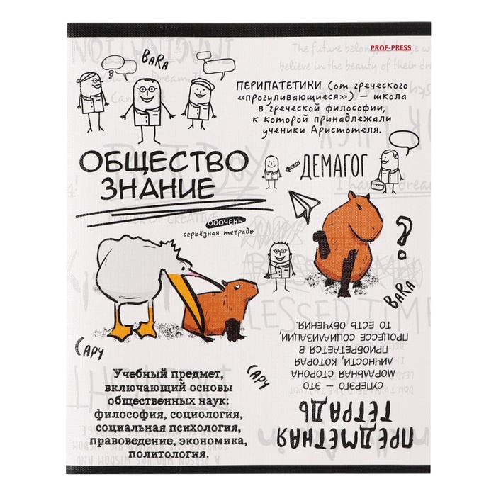 Тетрадь предметная Капибара, 48 листов в клетку Обществознание, обложка мелованный картон, тиснение лен, блок офсет