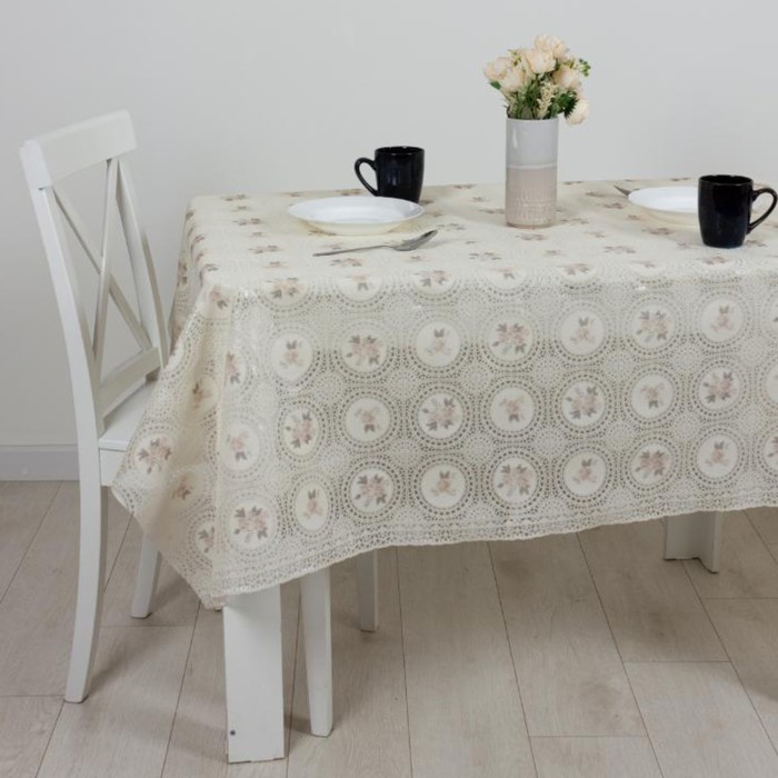 

Клеёнка Joy Home, ПВХ, без основы, 137 см, 20 м, цветы, бежевый