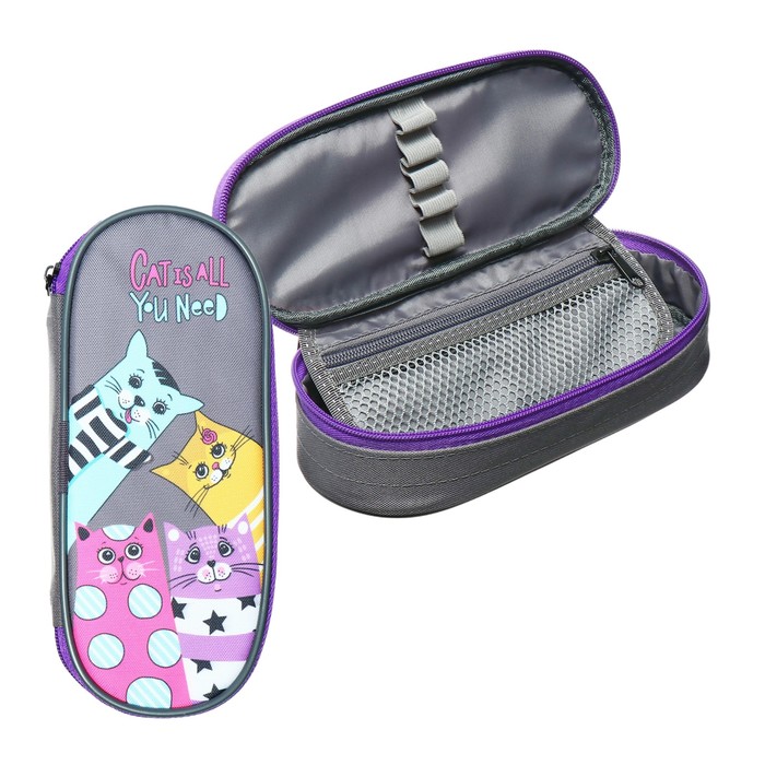 Пенал-футляр 100 х 225 х 60 мм мягкий текстильный Stavia 8731 Четыре кота 754₽