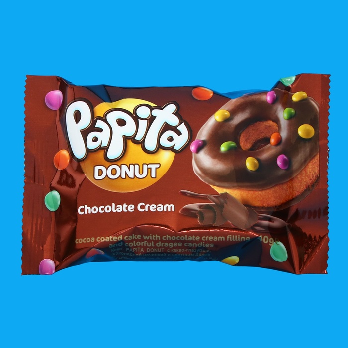 Кекс PAPITA DONUT, с какао глазурью, шоколадной начинкой и цветным драже 40 г пончик ozmo donut с шоколадной глазурью 40 г
