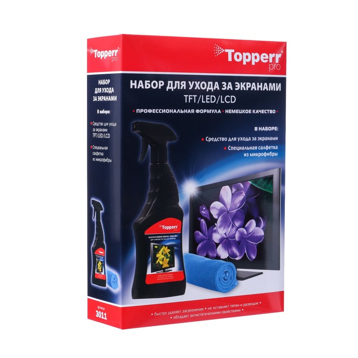 Набор Topperr для ухода за экранами ЖК, LCD и плазмы ср-во+салфетка цена и фото