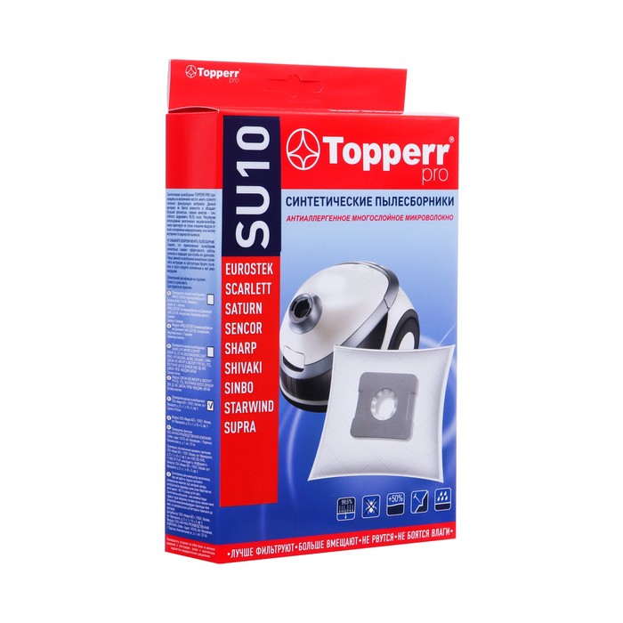 Пылесборник Topperr синтетический для пылесоса EUROSTEK, 4 шт +1 ф SU10 topperr пылесборник синтетический для пылесоса eurostek 4 шт 1 фильтр su10