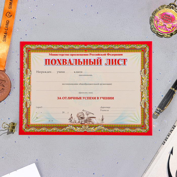 

Похвальный лист "Универсальный" горизонтальный, с бронзой, бумага, А4