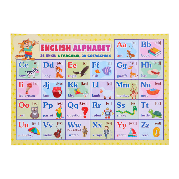 Плакат Английский алфавит жёлтый, А4 плакат английский алфавит а4