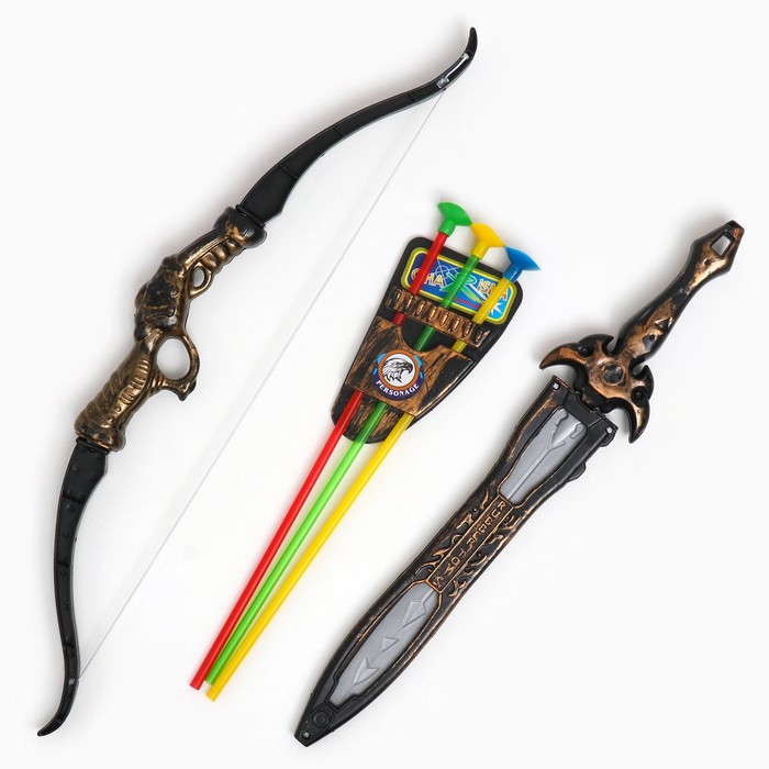 набор деревянного оружия охотник лук со стрелами и меч Набор лук со стрелами 60см и меч, микс