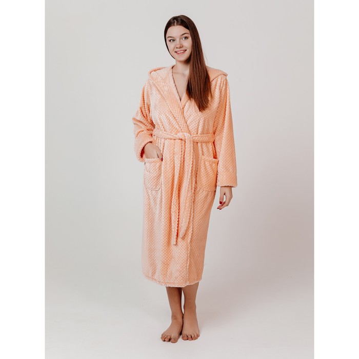 Халат женский с капюшоном, размер 46, цвет персик женский халат с вышивкой царица персик