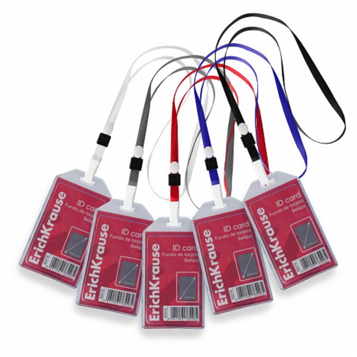 Бейдж вертикальный 54 х 85 мм, ErichKrause прозрачный корпус, текстильная лента, цвет микс